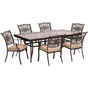 Hanover - Traditions 7pc: 6 Dining Chairs, 42x84" Glass Top Table - Tan/Glass-United Backyard