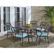 Hanover - Traditions 7pc: 6 Dining Chairs, 60" Round Cast Table - Blue/Cast-United Backyard