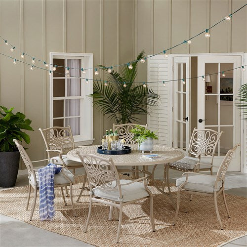 Hanover - Traditions 7pc: 6 Dining Chairs, 60" Round Cast Table - Sand/Beige-United Backyard