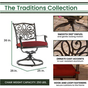 Hanover - Traditions 7pc: 6 Swivel Rockers, 38x72" Cast Table - Red/Cast-United Backyard