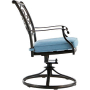 Hanover - Traditions 7pc: 6 Swivel Rockers, 60" Round Cast Table - Blue/Cast-United Backyard