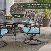 Hanover - Traditions 7pc: 6 Swivel Rockers, 60" Round Cast Table - Blue/Cast-United Backyard