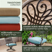 Hanover - Traditions 7pc: 6 Swivel Rockers, 60" Round Cast Table - Blue/Cast-United Backyard