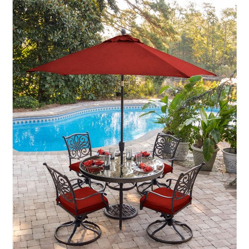 Hanover - Traditions 9' Market Umbrella in Red - Bronze/Red-United Backyard