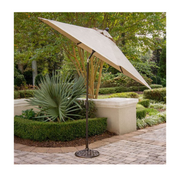 Hanover - Traditions 9pc: 6 Dining Chairs, 2 Swivel Rockers, 42x84" Cast Table, Umbrella, Base - Tan/Cast-United Backyard