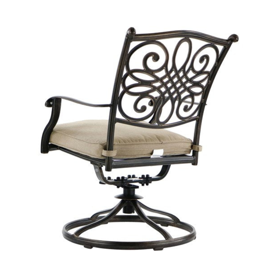 Hanover - Traditions 9pc: 6 Dining Chairs, 2 Swivel Rockers, 42x84" Cast Table, Umbrella, Base - Tan/Cast-United Backyard