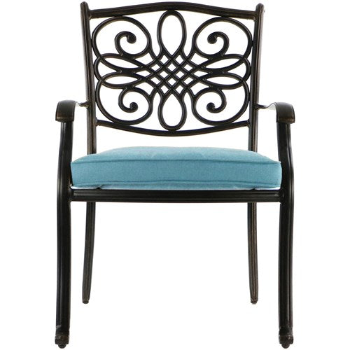 Hanover - Traditions 9pc: 6 Dining Chairs, 2 Swivel Rockers, 42x84" Glass Top Table - Blue/Glass-United Backyard