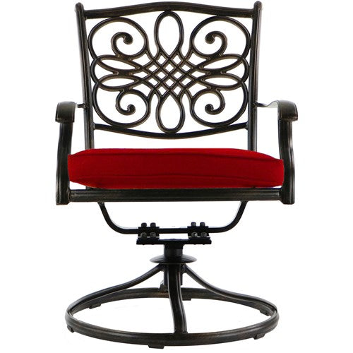 Hanover - Traditions 9pc: 6 Dining Chairs, 2 Swivel Rockers, 42x84" Glass Top Table - Red/Glass-United Backyard