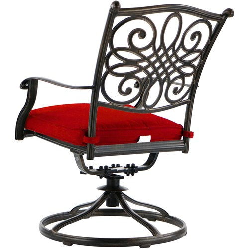 Hanover - Traditions 9pc: 6 Dining Chairs, 2 Swivel Rockers, 42x84" Glass Top Table - Red/Glass-United Backyard