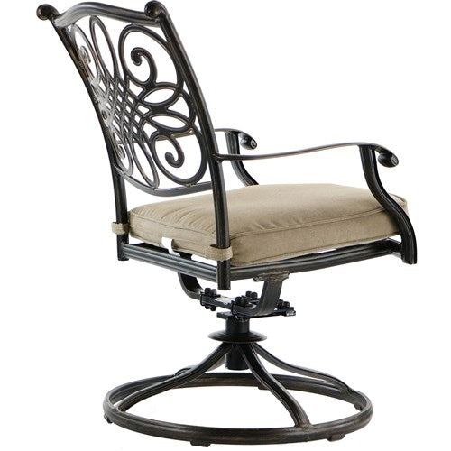 Hanover - Traditions 9pc: 6 Dining Chairs, 2 Swivel Rockers, 42x84" Glass Top Table - Tan/Glass-United Backyard