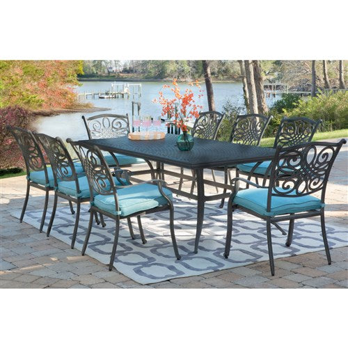 Hanover - Traditions 9pc: 8 Dining Chairs, 42x84" Cast Table - Blue/Cast-United Backyard