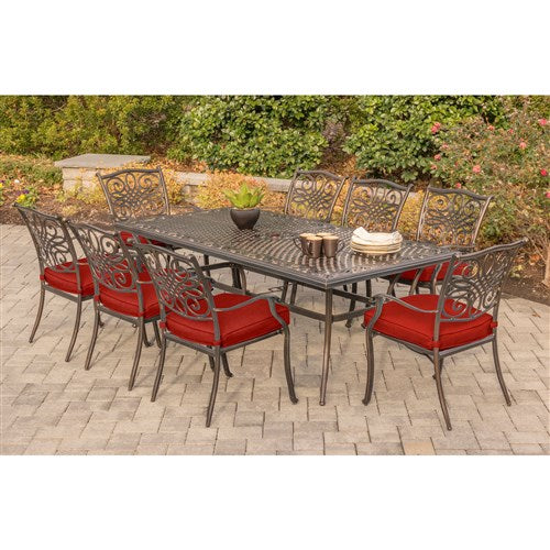 Hanover - Traditions 9pc: 8 Dining Chairs, 42x84" Cast Table - Red/Cast-United Backyard