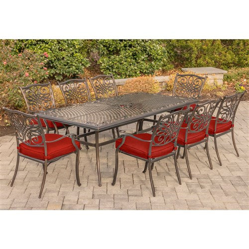 Hanover - Traditions 9pc: 8 Dining Chairs, 42x84" Cast Table - Red/Cast-United Backyard