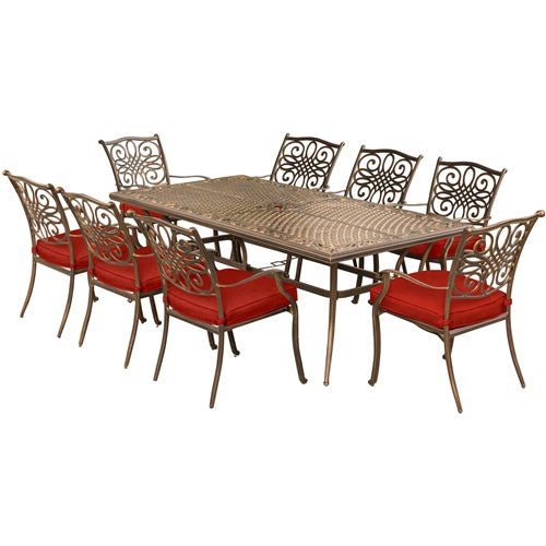 Hanover - Traditions 9pc: 8 Dining Chairs, 42x84" Cast Table - Red/Cast-United Backyard