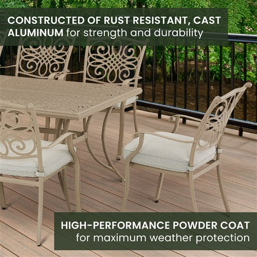 Hanover - Traditions 9pc: 8 Dining Chairs, 42"x84" Cast Table - Sand/Beige-United Backyard