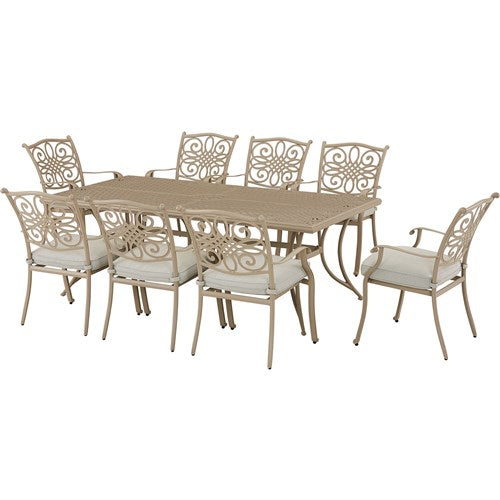 Hanover - Traditions 9pc: 8 Dining Chairs, 42"x84" Cast Table - Sand/Beige-United Backyard