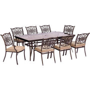 Hanover - Traditions 9pc: 8 Dining Chairs, 42x84" Glass Top Table - Tan/Glass-United Backyard