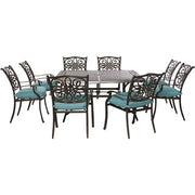Hanover - Traditions 9pc: 8 Dining Chairs, 60" Square Cast Table - Blue/Cast-United Backyard