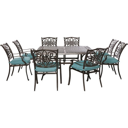 Hanover - Traditions 9pc: 8 Dining Chairs, 60" Square Cast Table - Blue/Cast-United Backyard