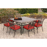 Hanover - Traditions 9pc: 8 Dining Chairs, 60" Square Cast Table - Red/Cast-United Backyard