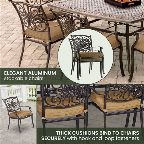 Hanover - Traditions 9pc: 8 Dining Chairs, 60" Square Cast Table - Tan/Cast-United Backyard