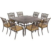 Hanover - Traditions 9pc: 8 Dining Chairs, 60" Square Cast Table - Tan/Cast-United Backyard