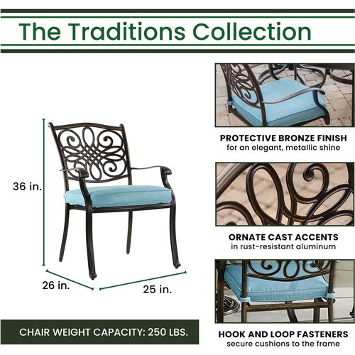 Hanover - Traditions 9pc: 8 Dining Chairs, 96"x60" Oval Cast Table - Blue/Bronze-United Backyard