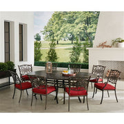 Hanover - Traditions 9pc: 8 Dining Chairs, 96"x60" Oval Cast Table - Red/Bronze-United Backyard