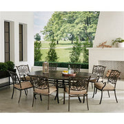 Hanover - Traditions 9pc: 8 Dining Chairs, 96"x60" Oval Cast Table - Tan/Bronze-United Backyard