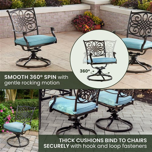 Hanover - Traditions 9pc: 8 Swivel Rockers, 42x84" Cast Table - Blue/Cast-United Backyard