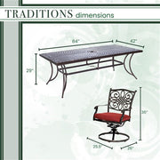 Hanover - Traditions 9pc: 8 Swivel Rockers, 42x84" Cast Table - Red/Cast-United Backyard