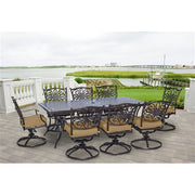 Hanover - Traditions 9pc: 8 Swivel Rockers, 42x84" Cast Table - Tan/Cast-United Backyard