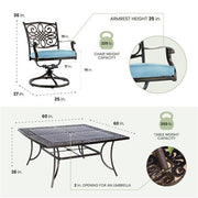Hanover - Traditions 9pc: 8 Swivel Rockers, 60" Square Cast Table - Blue/Cast-United Backyard