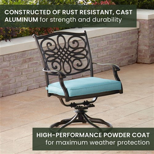 Hanover - Traditions 9pc: 8 Swivel Rockers, 60" Square Cast Table - Blue/Cast-United Backyard