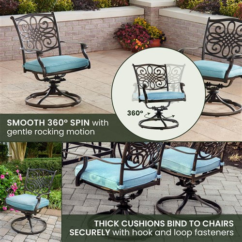 Hanover - Traditions 9pc: 8 Swivel Rockers, 60" Square Cast Table - Blue/Cast-United Backyard