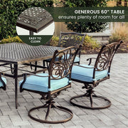 Hanover - Traditions 9pc: 8 Swivel Rockers, 60" Square Cast Table - Blue/Cast-United Backyard