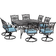 Hanover - Traditions 9pc: 8 Swivel Rockers, 60" Square Cast Table - Blue/Cast-United Backyard