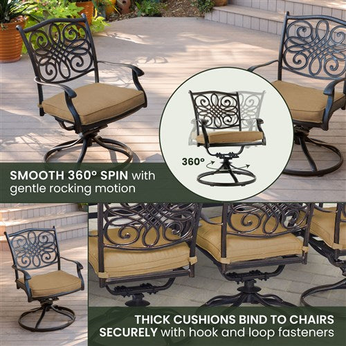 Hanover - Traditions 9pc: 8 Swivel Rockers, 60" Square Cast Table - Tan/Cast-United Backyard