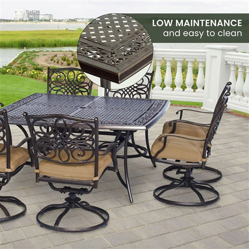 Hanover - Traditions 9pc: 8 Swivel Rockers, 60" Square Cast Table - Tan/Cast-United Backyard