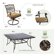 Hanover - Traditions 9pc: 8 Swivel Rockers, 60" Square Cast Table - Tan/Cast-United Backyard