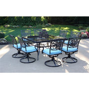 Hanover - Traditions 9pc: 8 Swivel Rockers, 60" Square Glass Top Table - Blue/Glass-United Backyard