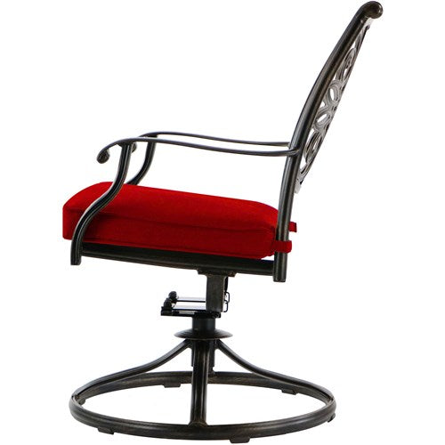 Hanover - Traditions 9pc: 8 Swivel Rockers, 60" Square Glass Top Table - Red/Glass-United Backyard