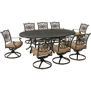 Hanover - Traditions 9pc: 8 Swivel Rockers, 96"x60" Oval Cast Table - Tan/Bronze-United Backyard