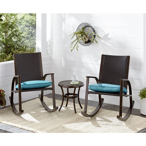 Hanover - Traditions Wicker Back Porch Rocker with Cushion - Blue/Bronze-United Backyard