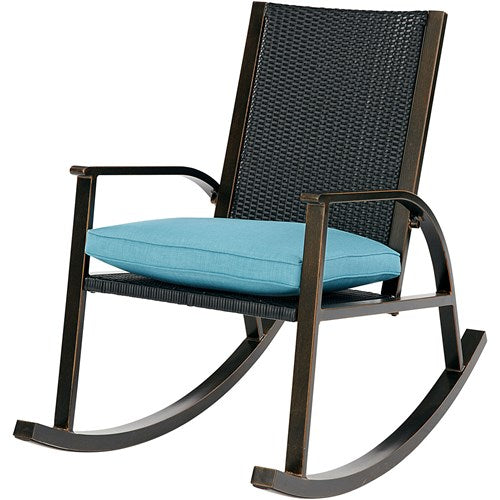 Hanover - Traditions Wicker Back Porch Rocker with Cushion - Blue/Bronze-United Backyard