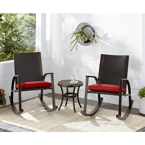 Hanover - Traditions Wicker Back Porch Rocker with Cushion - Red/Bronze-United Backyard