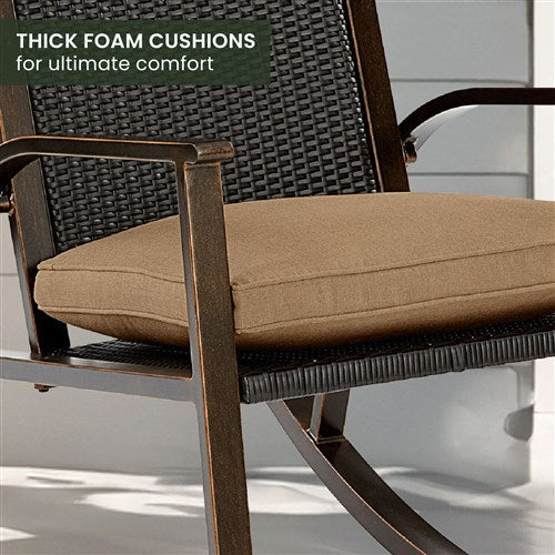 Hanover - Traditions Wicker Back Porch Rocker with Cushion - Tan/Bronze-United Backyard