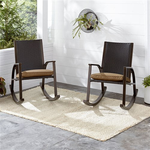 Hanover - Traditions Wicker Back Porch Rocker with Cushion - Tan/Bronze-United Backyard