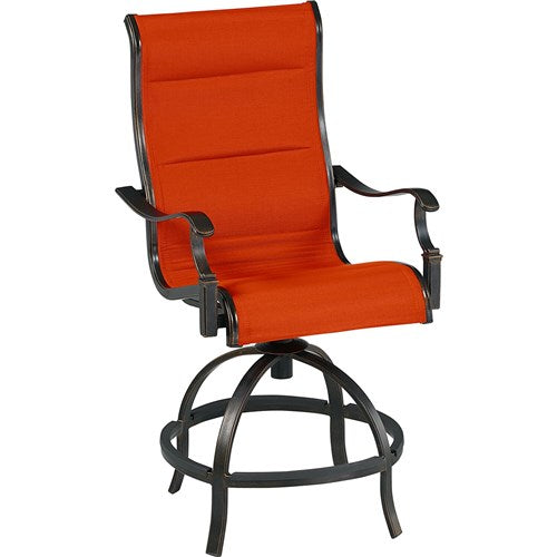 Hanover - Traditions5pc: 4 Padded Swivel Counter Hght Chairs, Slat Fire Pit Table - Red/Bronze-United Backyard