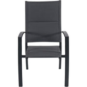 Hanover - Tucson 7pc: 6 Aluminum High Back Padded Chairs, Faux Wood Dining Table - Glass/Gray-United Backyard